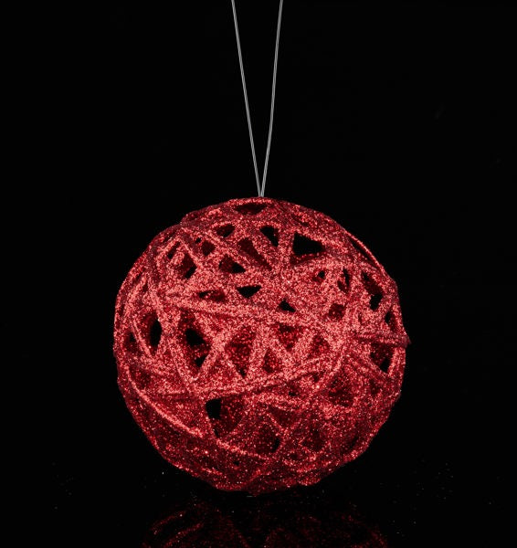 5" GLITTER LATTICE BALL RED - Burlap and Bling Decor