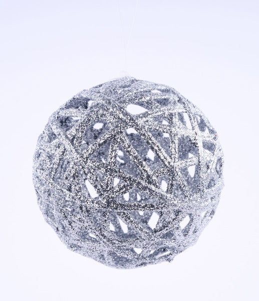 5" GLITTER LATTICE BALL SILVER - Burlap and Bling Decor