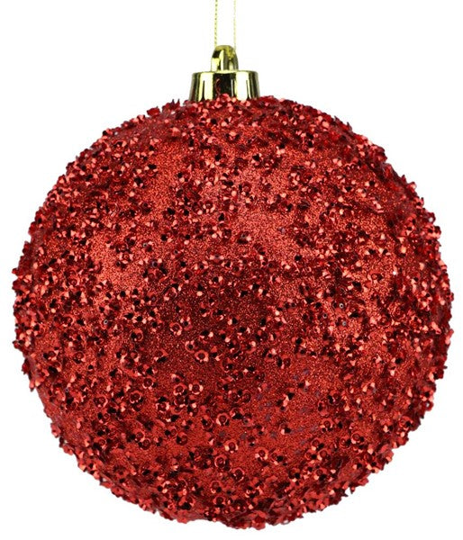 150MM SEQUIN/GLITTER BALL ORNAMENT-RED - Burlap and Bling Decor