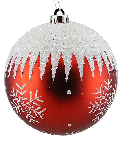 150MM SNOWFLAKE/ICICLE/DOTS ORN MATTE RED/WHITE