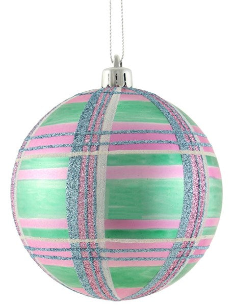 100MM PAINTED/GLITTER PLAID BALL-Pastel Matte Icy Pink/Mint/White - Burlap and Bling Decor