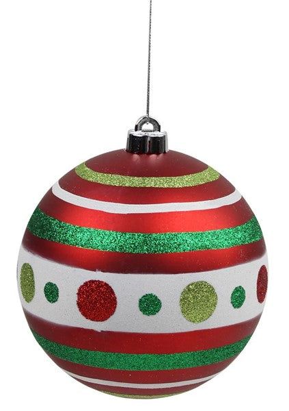 150MM POLKA DOT/STRIPE BALL ORNAMENT-Matte Red/Lime/Emerald