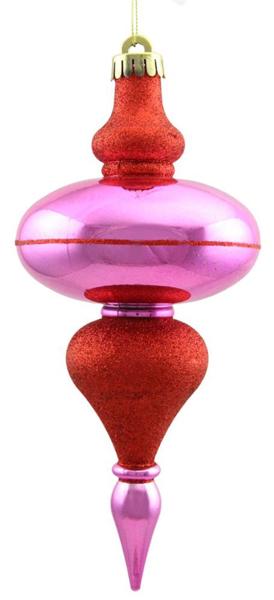 10.5"H GLITTER/SHINY FINIAL ORNAMENT PINK/RED