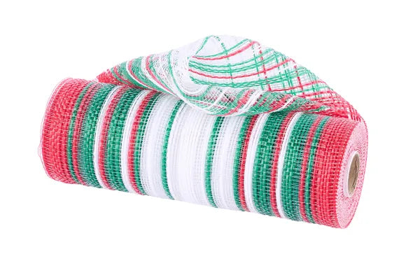 10"X10YD OMBRE  EMERALD GREEN/RED/WHITE STRIPE MESH - Burlap and Bling Decor