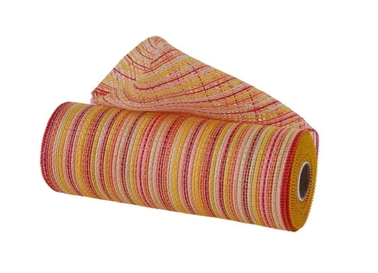 10"X10YD VERTICAL MULTICOLOR STRIPE MESH ORG/BLSH/YLW/RED/CRM/WHT - Burlap and Bling Decor