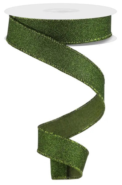 7/8"X10YDS FINE GLITTER ON ROYAL MOSS GREEN WIRED RIBBON - Burlap and Bling Decor