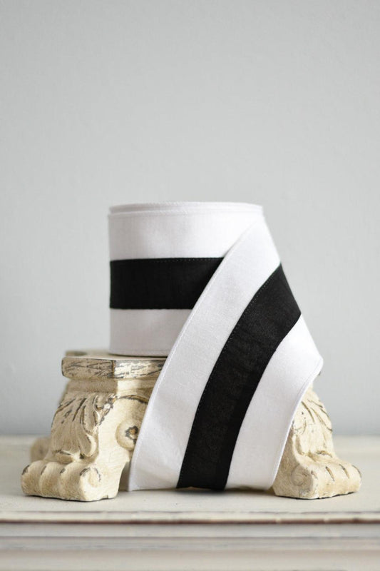 ACCENT STRIPE - 4in X 10YD / BLACK AND WHITE - Burlap and Bling Decor