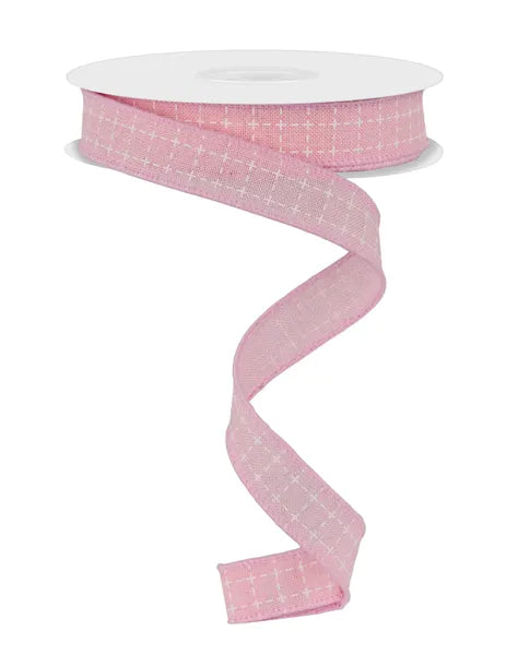 5/8"X10YD RAISED STITCH SQUARES PALE PINK/WHITE