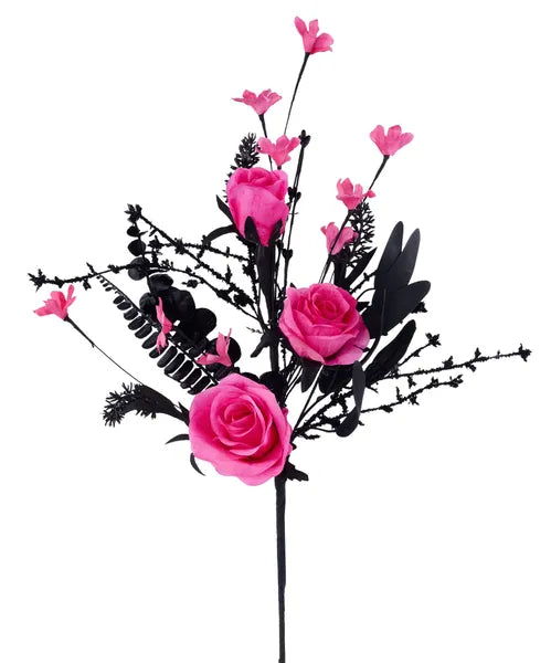 19"L ROSE HOT PINK/BLACK SPRAY - Burlap and Bling Decor