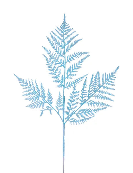 18.5"L GLITTER FERN LEAF SPRAY ICE BLUE - Burlap and Bling Decor