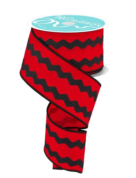 2.5"X10YD VELVET/RICRAC RED/BLACK WIRED RIBBON