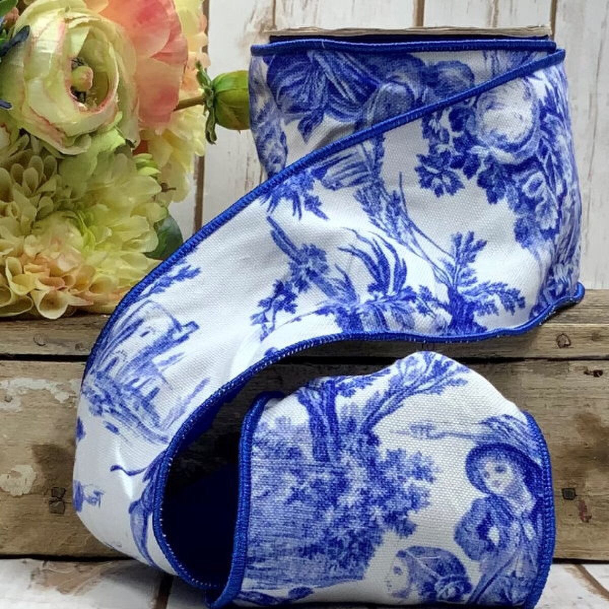 blue toile ribbon