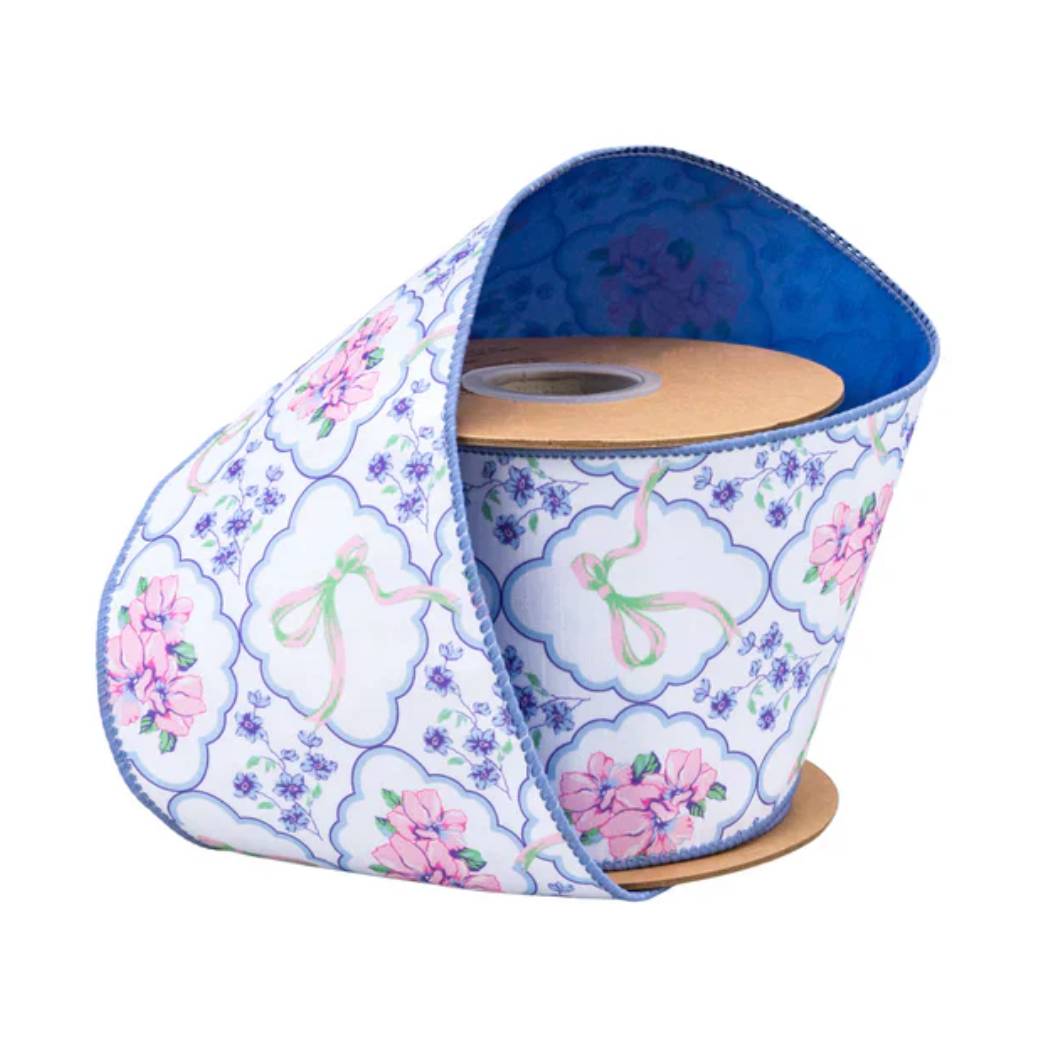 purple and pink bow and floral 4-inch ribbon
