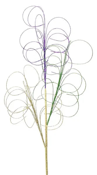 35"L GLITTER CURLY TWIG SPRAY MARDI GRAS - Burlap and Bling Decor