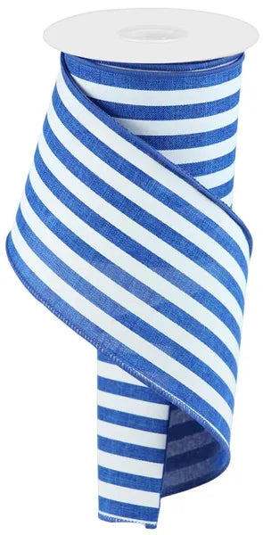 4"X10YD VERTICAL STRIPE ROYAL BLUE/WHITE - Burlap and Bling Decor