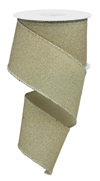 2.5"X10YD FINE GLITTER LIGHT GOLD WIRED RIBBON