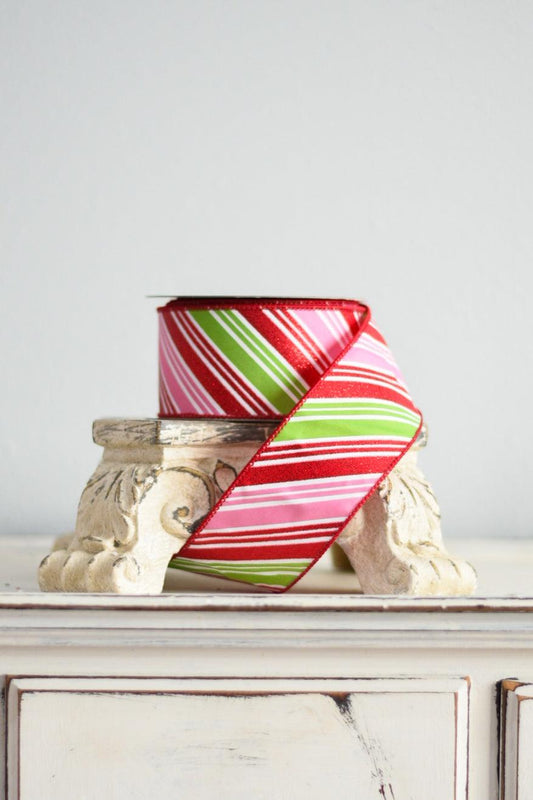CANDY STRIPES 2.5" X 10YD / PINK, RED, LIME - Burlap and Bling Decor