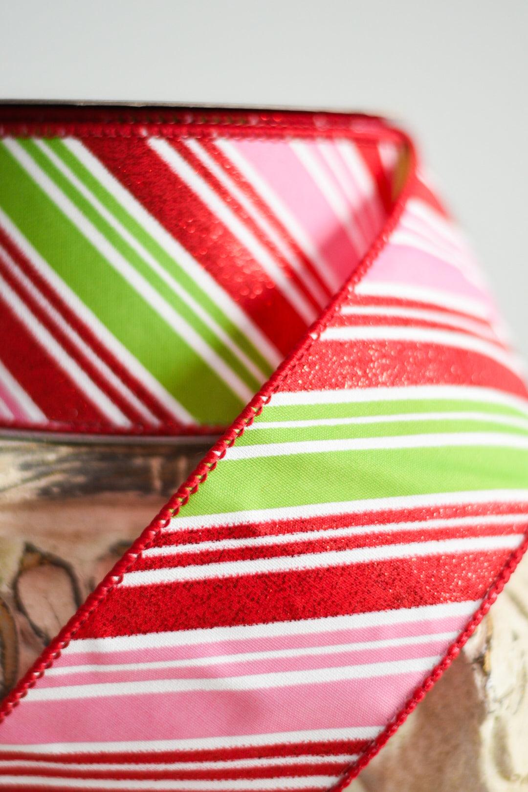 CANDY STRIPES 2.5" X 10YD / PINK, RED, LIME - Burlap and Bling Decor