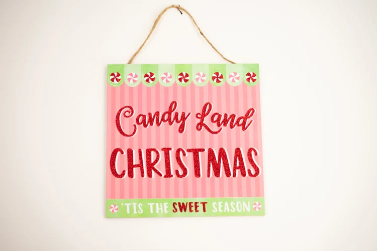 pink, mint, and red Candyland Christmas sign