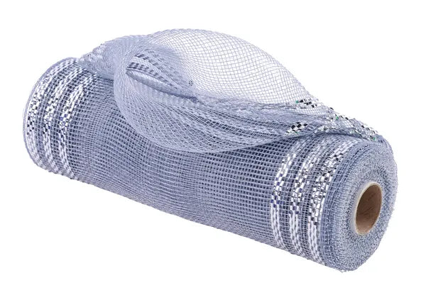 10"X10YD METALLIC MESH SILVER BORDER STRIPE - Burlap and Bling Decor
