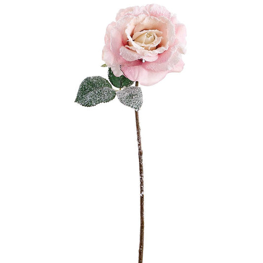 22"SNOWED ROSE SPRAY PK - Burlap and Bling Decor