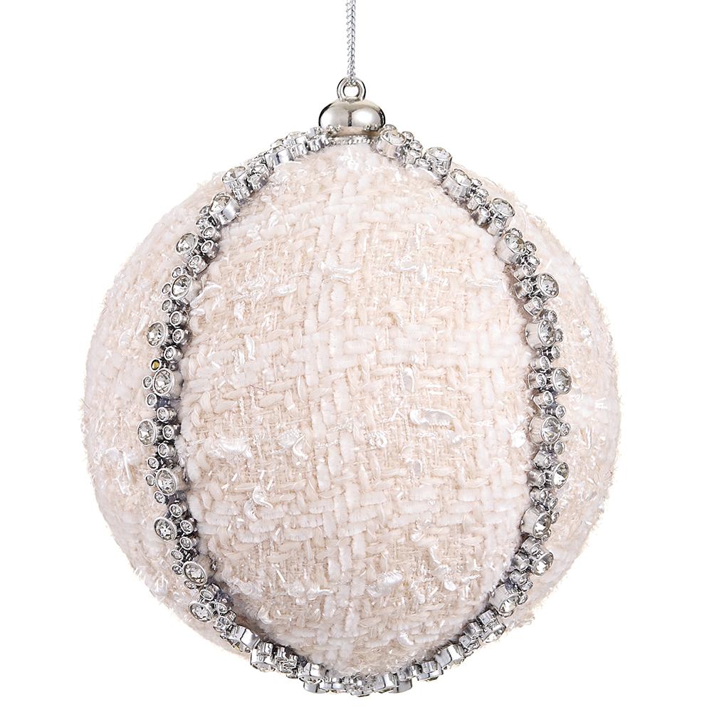 5" Diamond Metallic Yarn Ball Ornament Beige