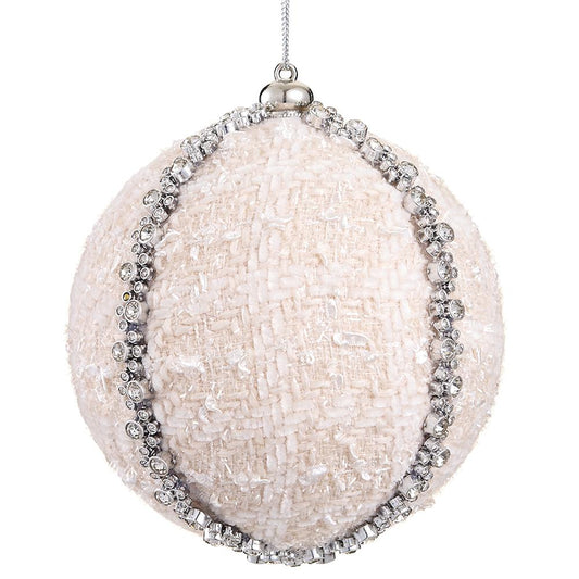 5" Diamond Metallic Yarn Ball Ornament Beige