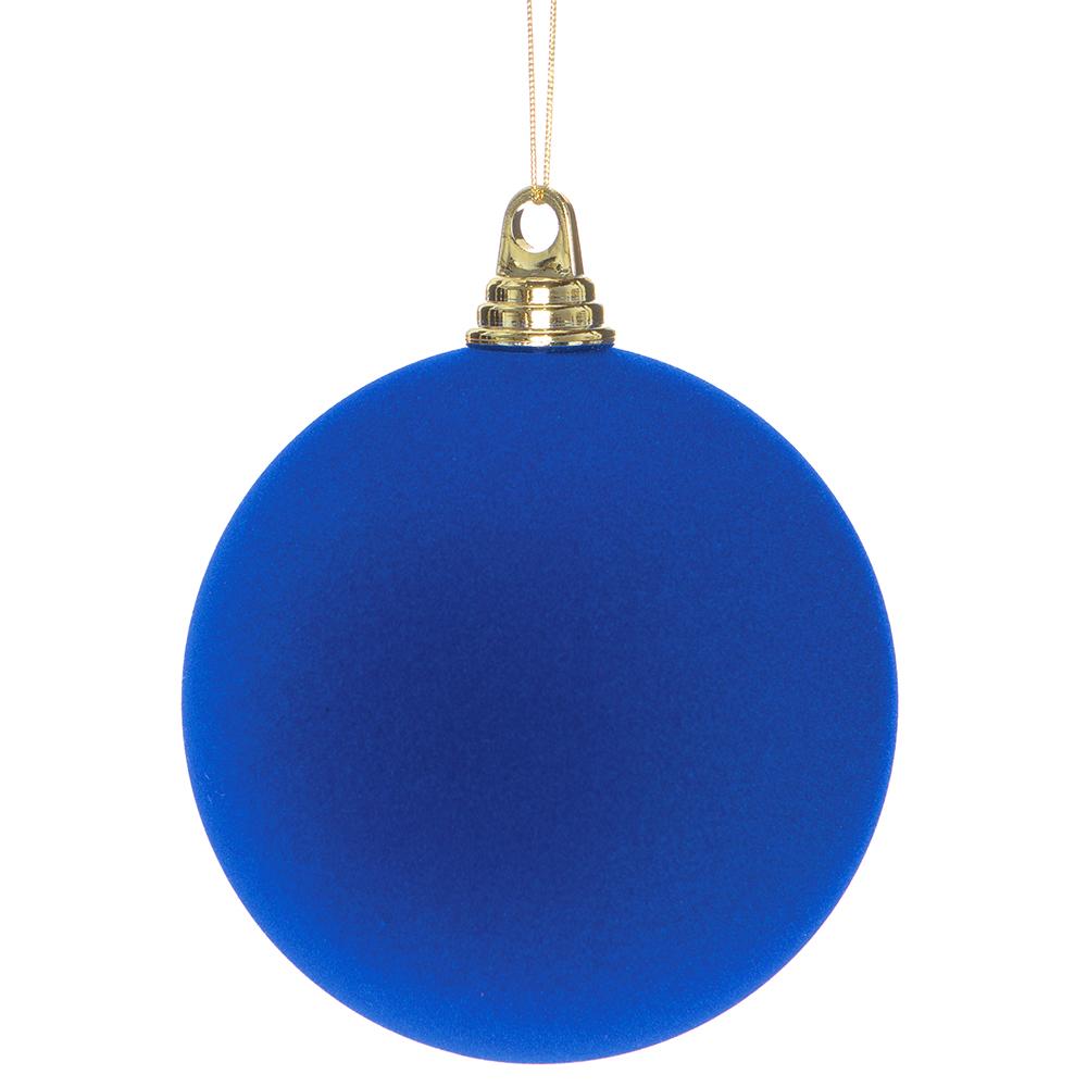 6"FLOCKED BALL ORNAMENT BLUE - Burlap and Bling Decor