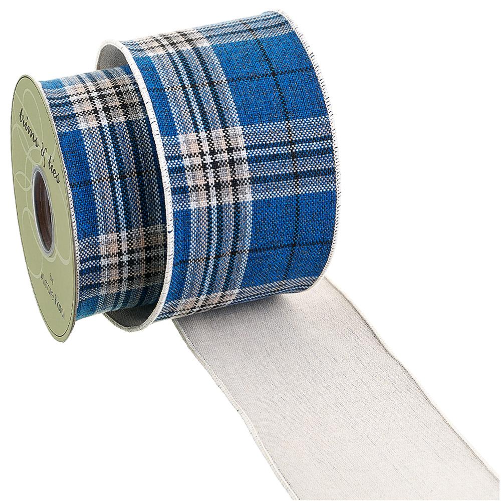 4"WX10YD PLAID RIBBON BLUE WIRED RIBBON