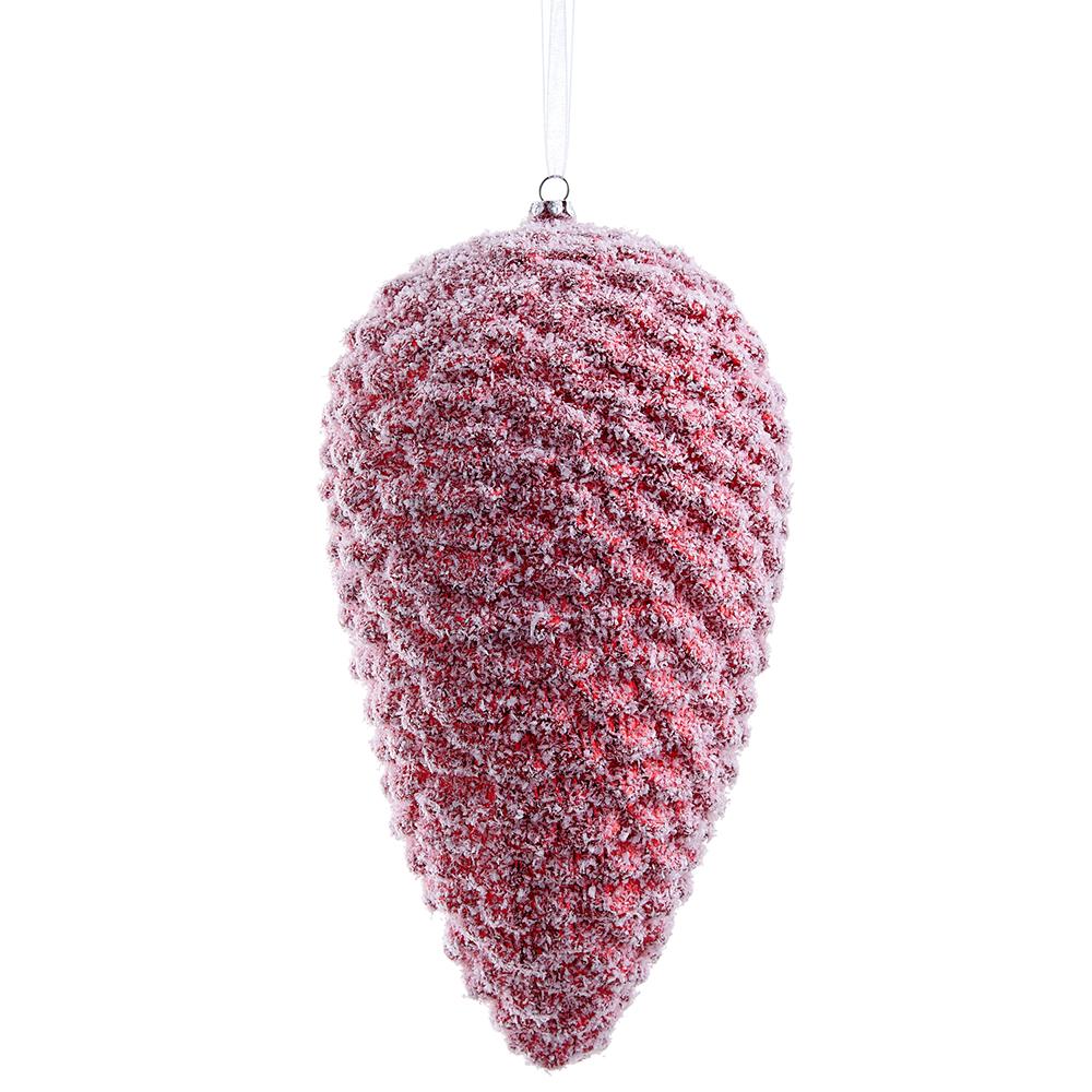 10" Flocked Pine Cone Ornament Red White - Burlap and Bling Decor