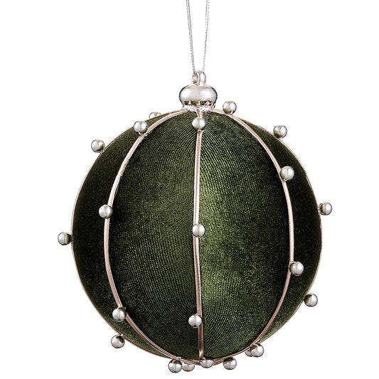 4" Beaded Velvet Ball Ornament Green