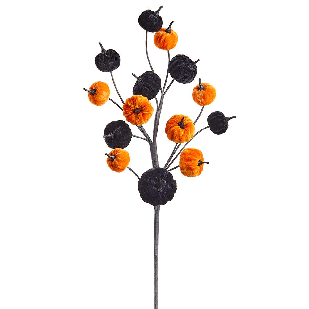 30"VELVET PUMPKIN SPRAY ORANGE/BLACK