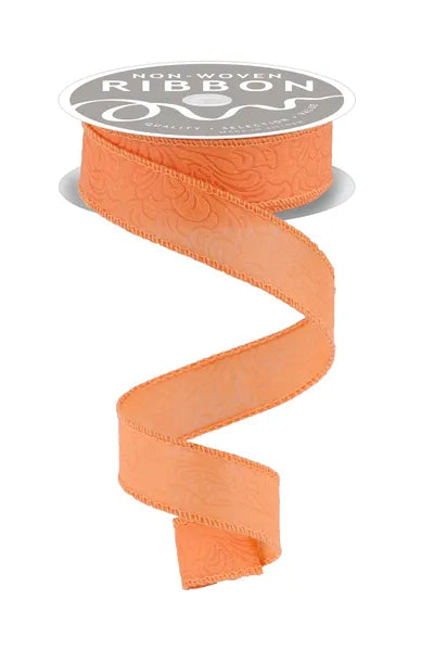 1"X10YD FLORAL/LEAVES LIGHT ORANGE WIRED RIBBON