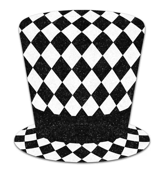 20"OAH GLITTERED EVA HARLEQUIN TOP HAT BLACK/WHITE - Burlap and Bling Decor