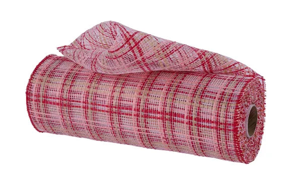10"X10YD PLAID MESH RED/BLUSH/NATURAL - Burlap and Bling Decor
