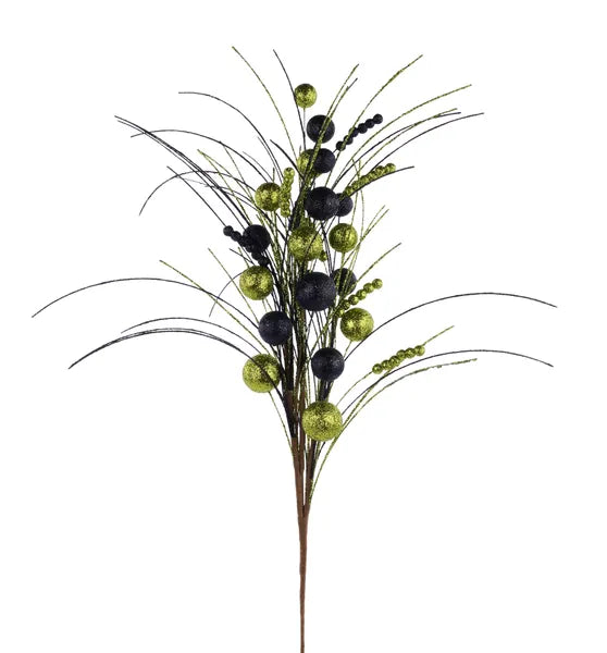 35"L BALL BEAD SPIKE SPRAY LIME/BLACK - Burlap and Bling Decor