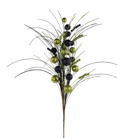 35"L BALL BEAD SPIKE SPRAY LIME/BLACK - Burlap and Bling Decor