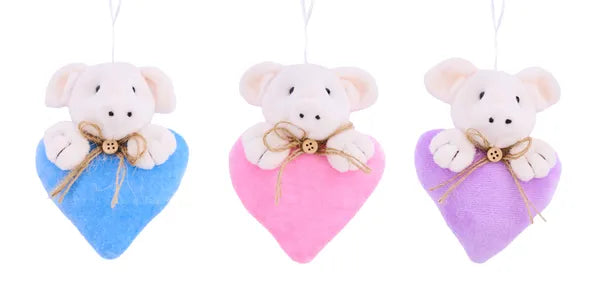 5"H FABRIC PIG ON HEART W/HANGER 3 ASST:PINK, BLUE, LVNDER - Burlap and Bling Decor