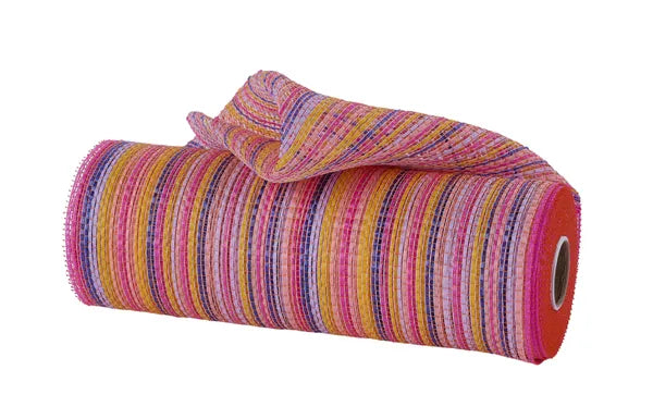 10"X10YD VERTICAL MULTICOLOR STRIPE MESH PNK/YLW/BLUE/LVNDR/WHT - Burlap and Bling Decor