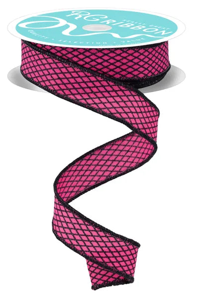 7/8"X10YD MINI HARLEQUIN FUCHSIA/BLACK WIRED RIBBON - Burlap and Bling Decor