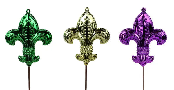 4"HX3.5"L SHINY FLEUR DE LIS PICK 3 ASST MARDI GRAS - Burlap and Bling Decor