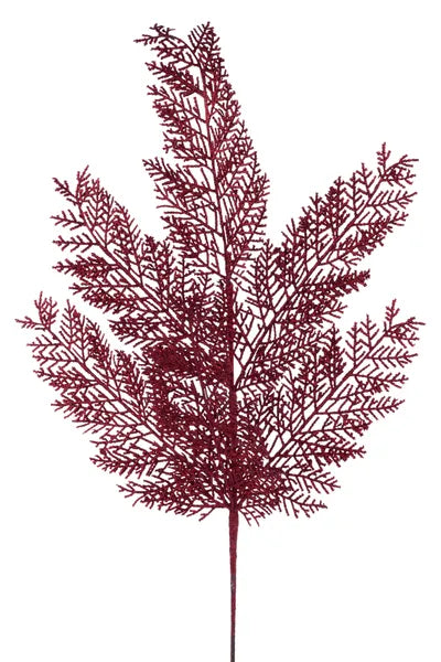 29"L GLITTER FERN SPRAY BURGUNDY - Burlap and Bling Decor