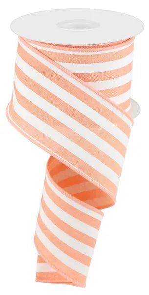 2.5"X10YD VERTICAL STRIPE PEACH/WHITE - Burlap and Bling Decor