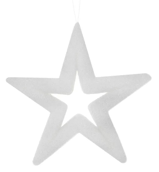 14"LX14"H FLOCKED/GLITTER OPEN STAR WHITE - Burlap and Bling Decor