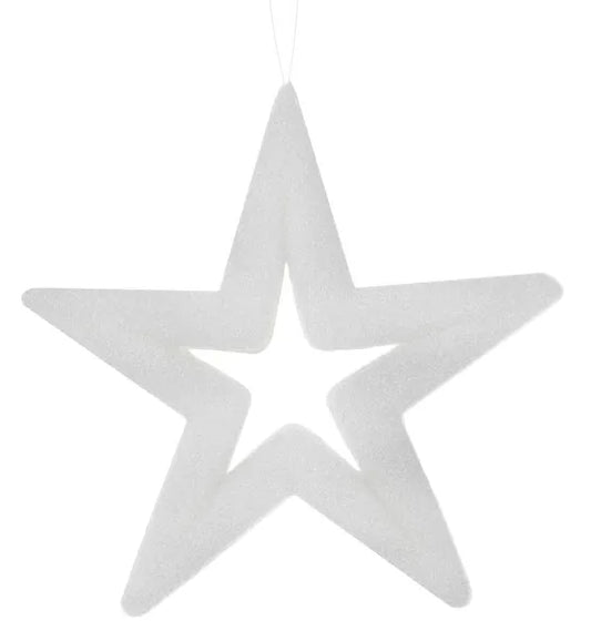 14"LX14"H FLOCKED/GLITTER OPEN STAR WHITE - Burlap and Bling Decor