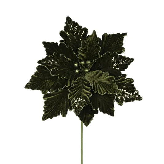 19"DIA DLX VELVET/POINSETTIA, 16"L STEM HUNTER GREEN - Burlap and Bling Decor