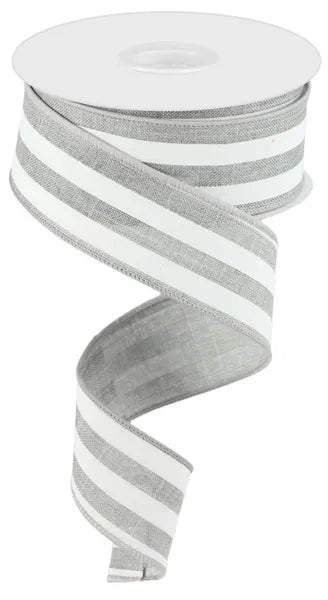 1.5"X10YD VERTICAL STRIPE LT GREY/WHITE - Burlap and Bling Decor