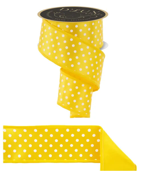 2.5"X10YD SMALL POLKA DOT/FUSED YELLOW/WHITE WIRED RIBBON