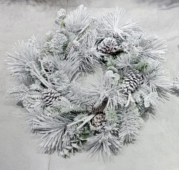 flocked snow pine wreath