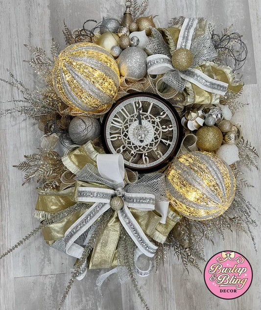New Years Eve Wreath - Burlap and Bling Decor